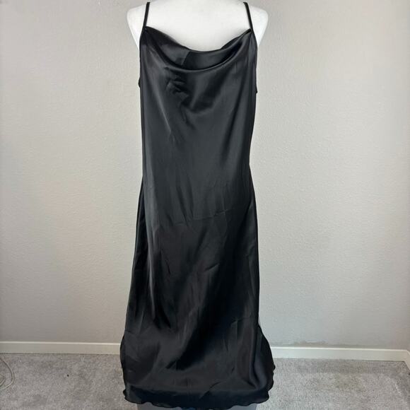 Bebe Slip Dress XL Black Satin Y2K Gothic Glam Coquette Grunge Cowl Drape Neck - Picture 3 of 10